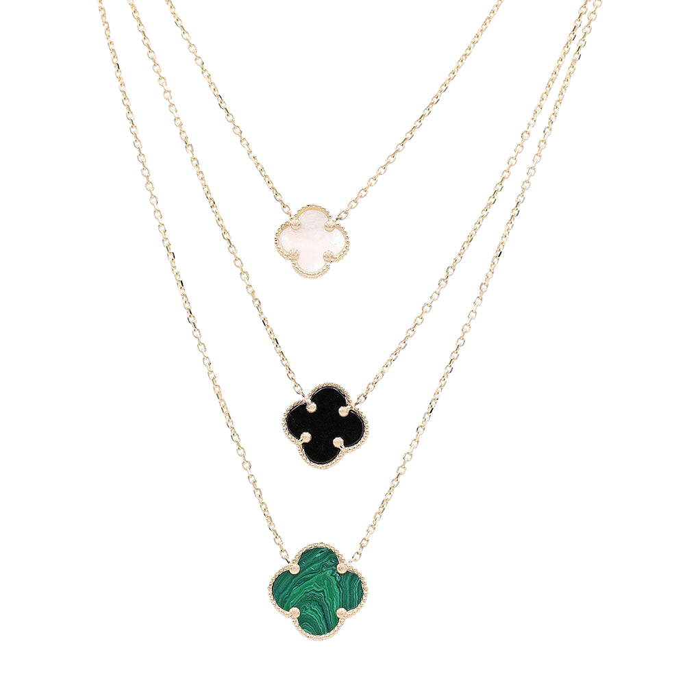 Mother of Pearl, Black Stone, Green Stone Necklace