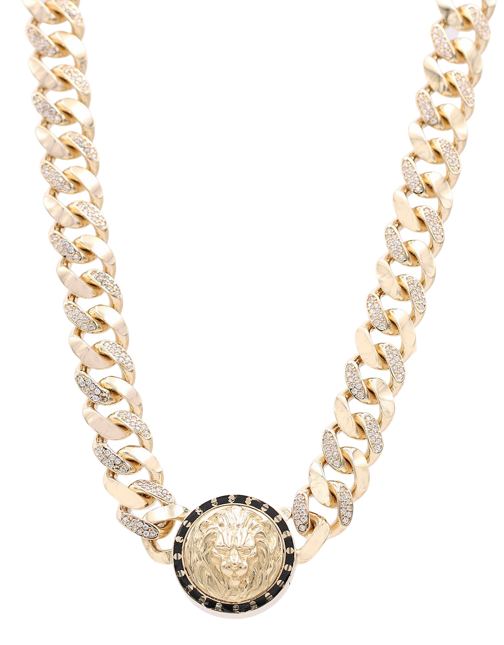 Fashion Monaco Link and Cubic Zirconias with Lion Head Necklace