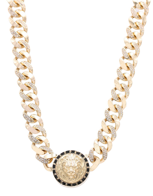 Fashion Monaco Link and Cubic Zirconias with Lion Head Necklace