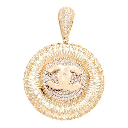 Fashion Logo Round Pendant with Cubic Zirconias