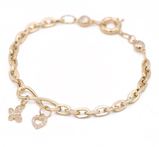Butterfly and Heart Bracelet with Cubic Zirconias