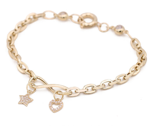Star and Heart Bracelet with Cubic Zirconias