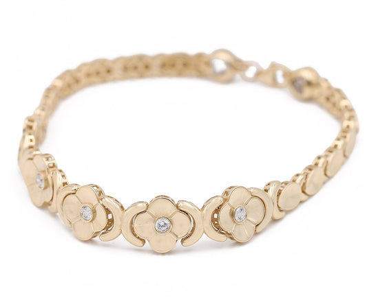 Fashion Flower Bracelet with Cubic Zirconias