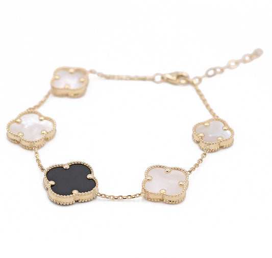 White Mother of Pearl and Black Color Stone Bracelet