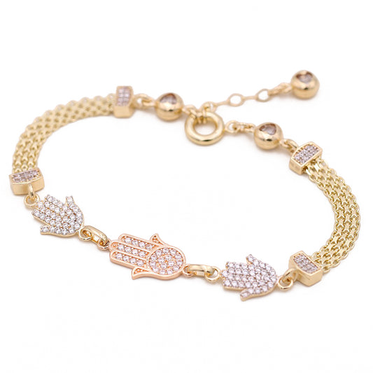 Hamsa Hand Mesh Bracelet with Cubic Zirconias