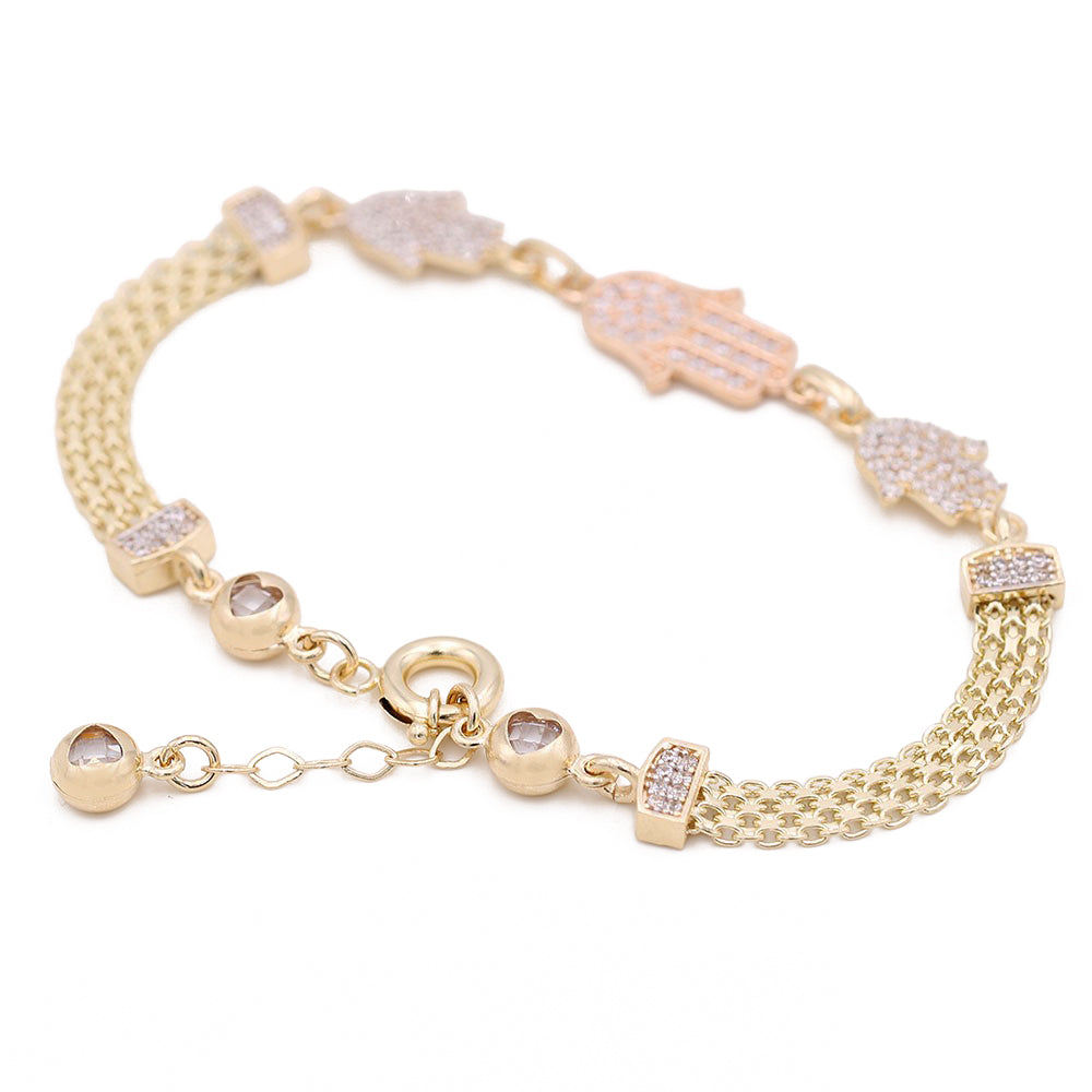 Hamsa Hand Mesh Bracelet with Cubic Zirconias