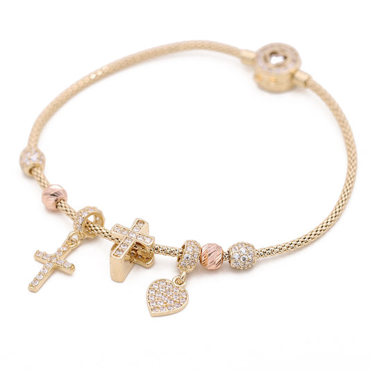 Heart and Crosses Beads Bracelet
