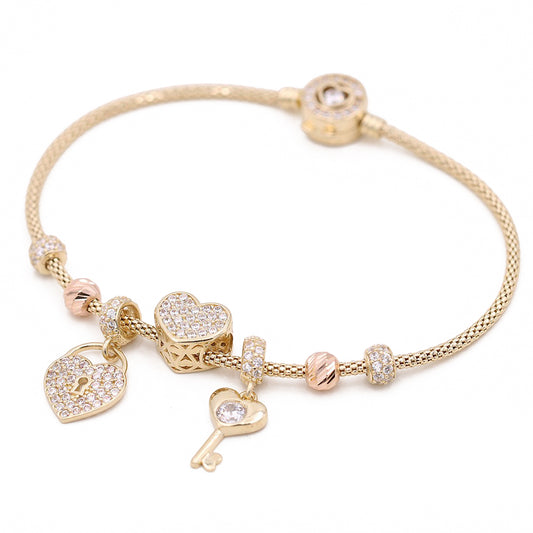 Fashion Heart, Lock and Key Beads Bracelet