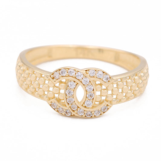 Fashion Logo Design Ring with Cubic Zirconias